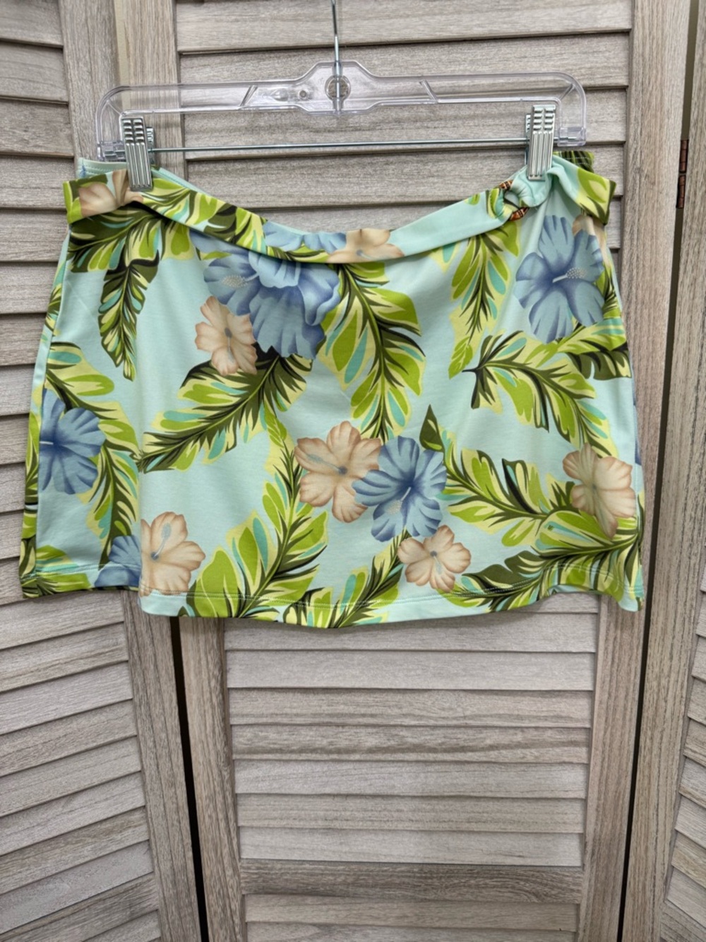 Esprit Beach Tropical Print Swim Mini Coverup Skirt in Aqua and Green